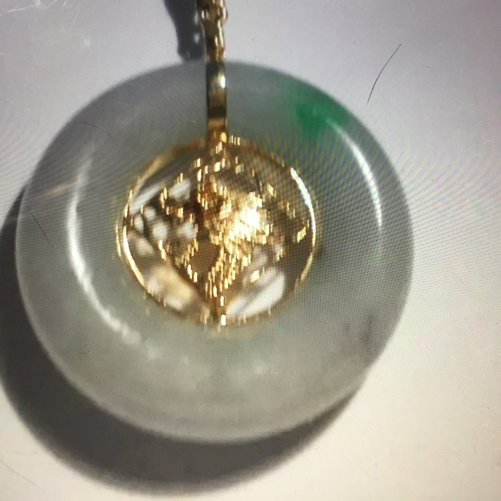 14K Gold Green Jade Pendant